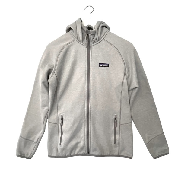 Patagonia Tech Fleece Hoody Birch White Women’s Medium Pockets Logo Full Zip - Picture 4 of 13